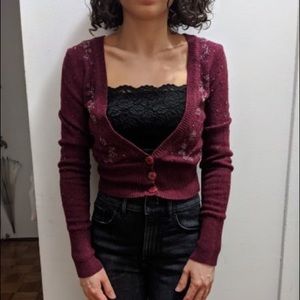 AE Beaded Cropped Sweater Cardigan